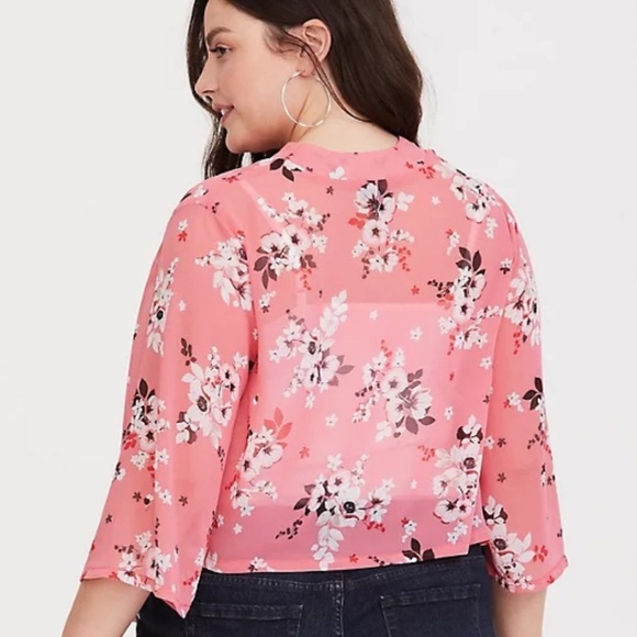 Torrid Floral Draped Chiffon Kimono 1/2 - Picture 2 of 2